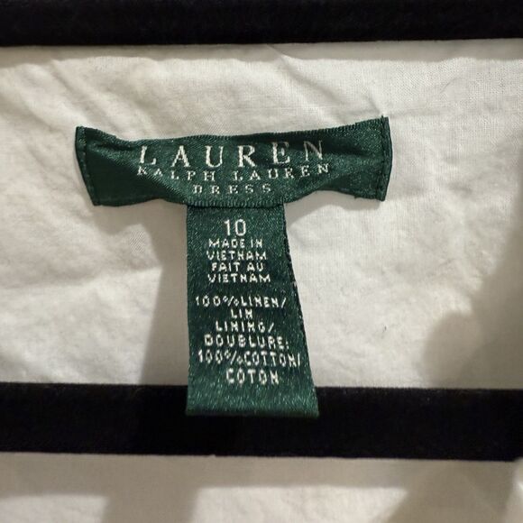 Lauren Ralph Lauren Dress Size 10 White Linen Ruffle Sleeveless Lined - Picture 2 of 6
